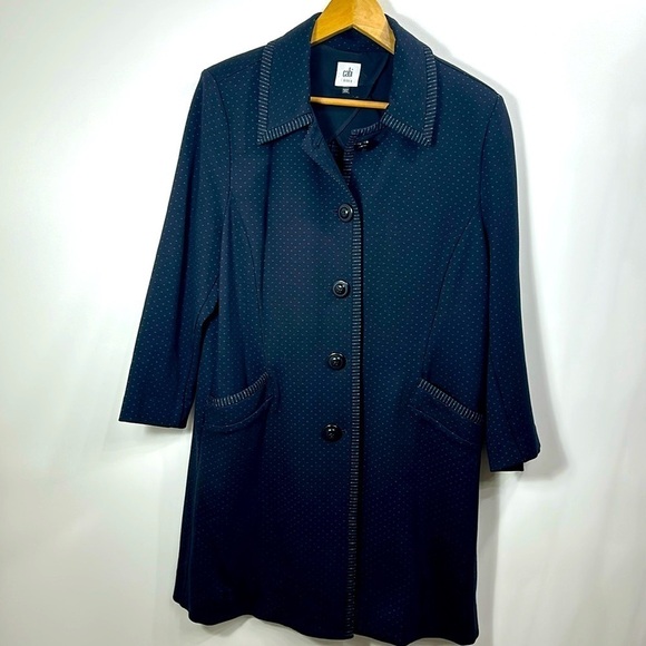 CAbi Carriage button front jacket navy blue dotted long  5658 size large - Picture 1 of 11
